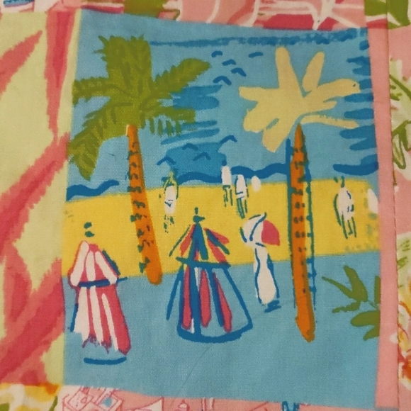 Palm Lilly Patchwork Resort Flamingo Boat Print Button 3/4 Sleeve Blouse, Size 6 - Picture 16 of 16